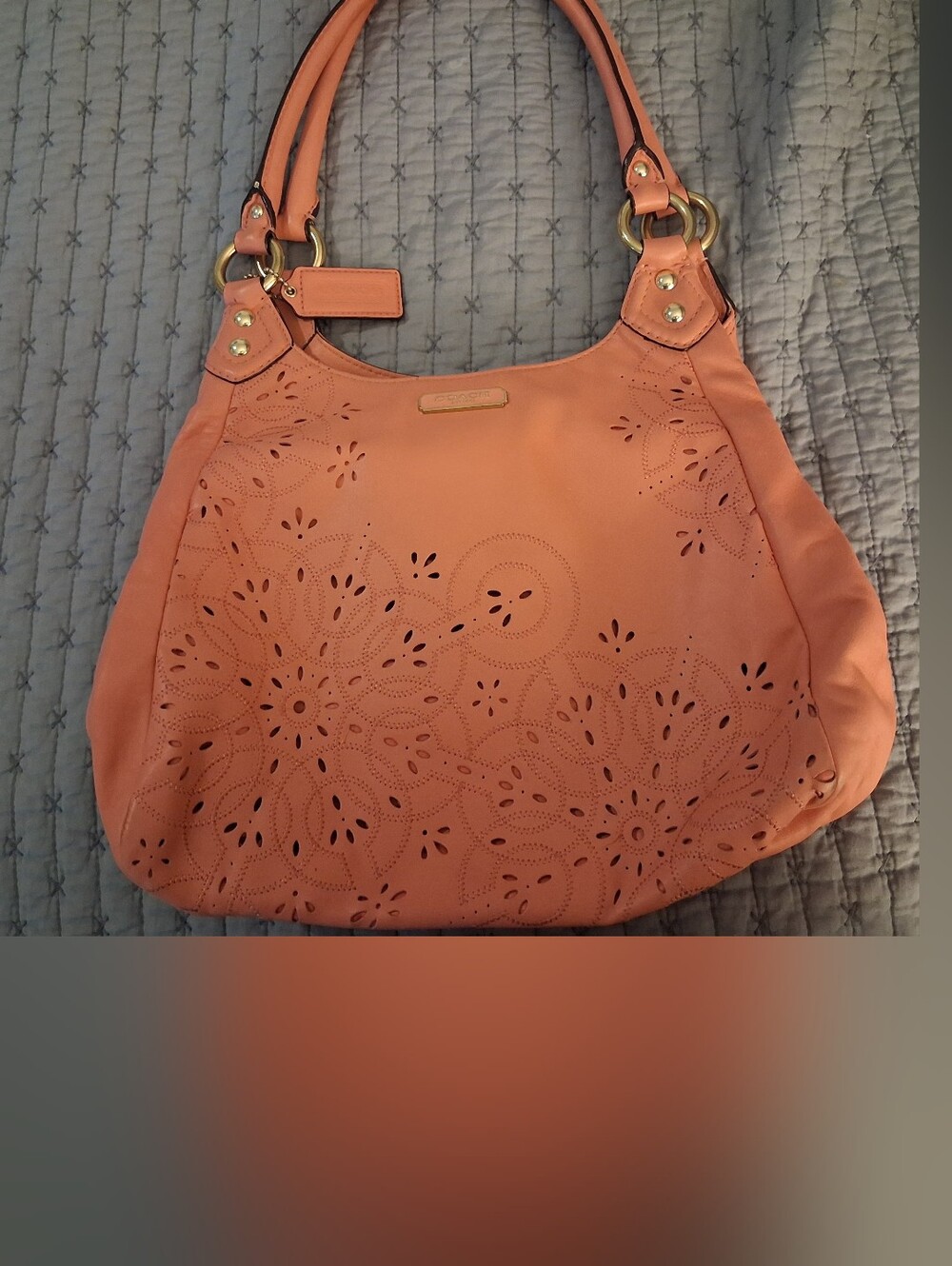 Coach Coral Laser-Cut Leather Shoulder Bag with Gold Hardware - Picture 3 of 16